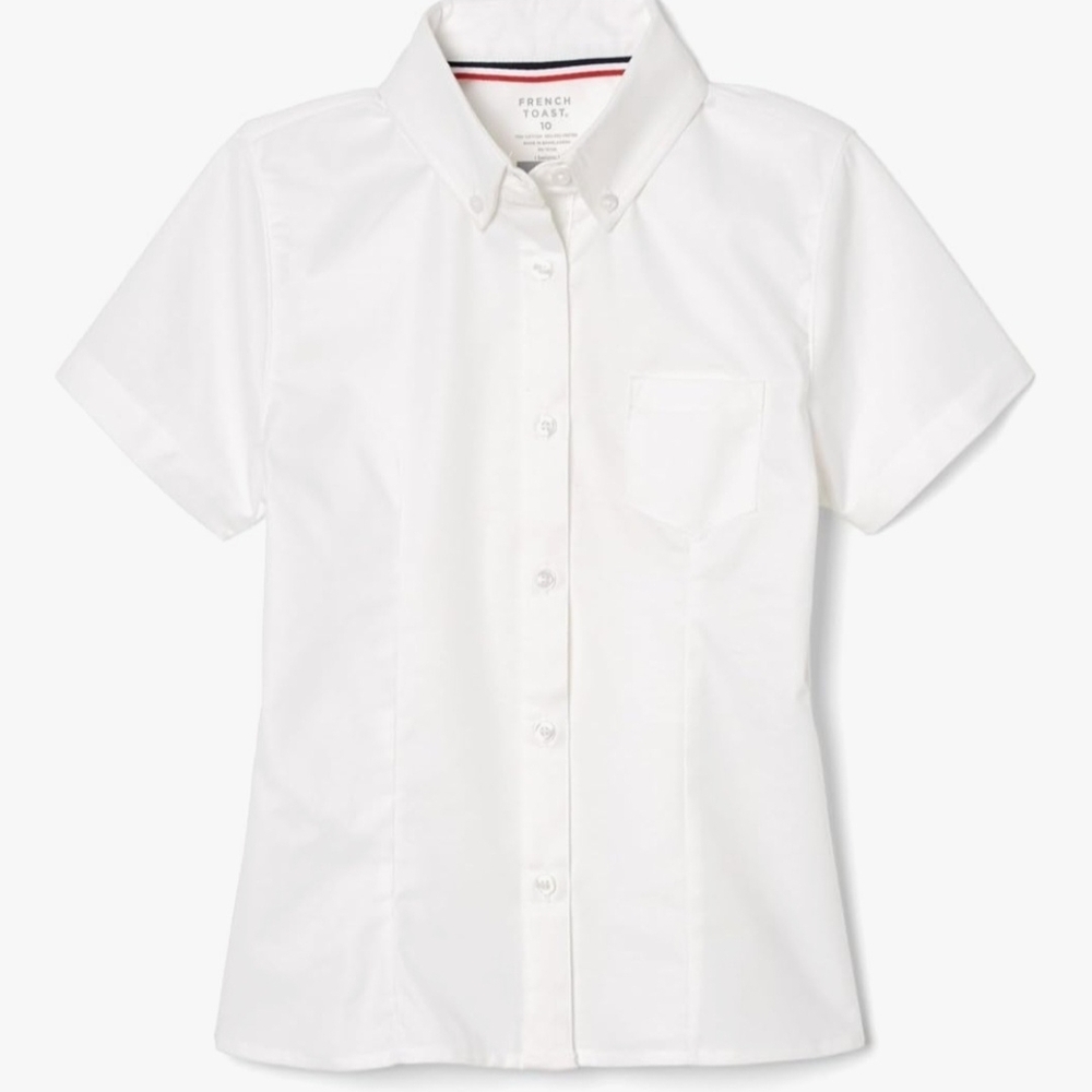 French Toast Girls Fitted Short Sleeve Oxford Blouse - White - Size 14 - NIP